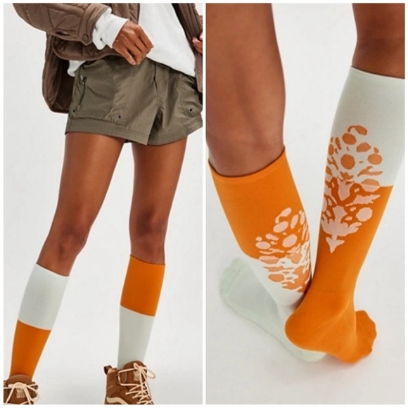 FP Movement by Free People Accessories - Free People FP Movement Compression Colorblock Tall Sock Orange Cream OS NWT